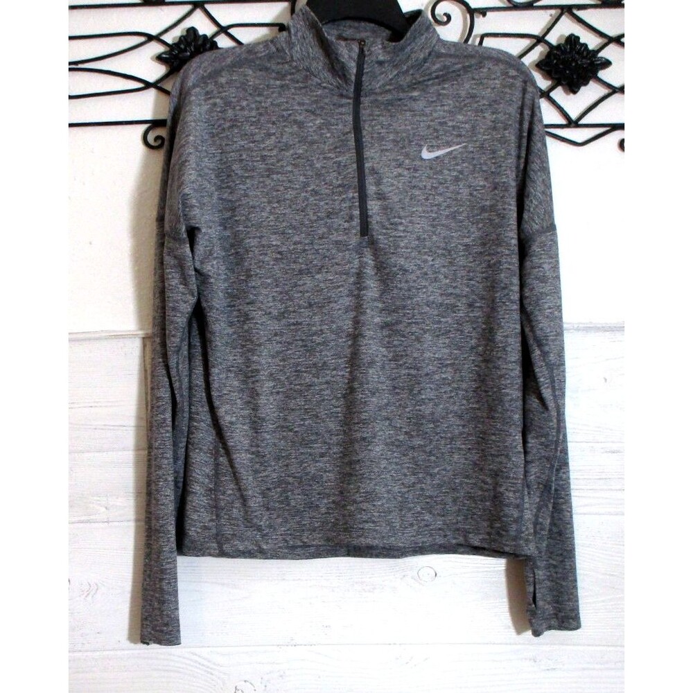 Nike Running Activewear Top Women's Size M Gray Logo Long Sleeve 1/4 Zip